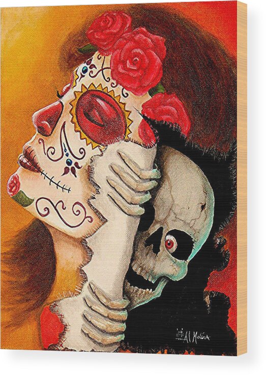 Horror Wood Print featuring the painting Arte de los Muertos y Sustos by Al Molina