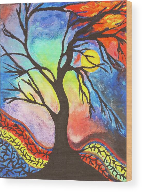 Tree Wood Print featuring the painting As Above, So Below by Neslihan Ergul Colley