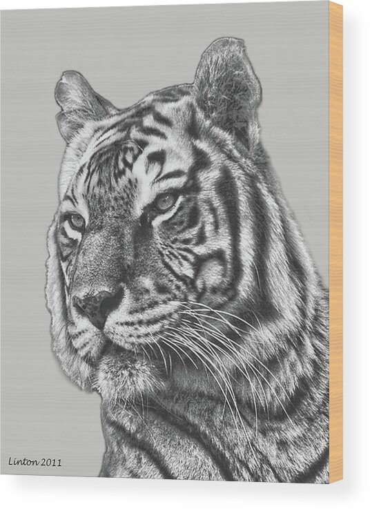 Asian Tiger Wood Print featuring the digital art Asian Tiger 2 by Larry Linton