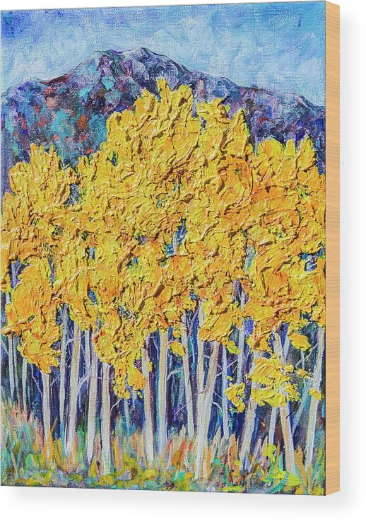 Aspens Wood Print featuring the painting Aspens #4 by Sally Quillin