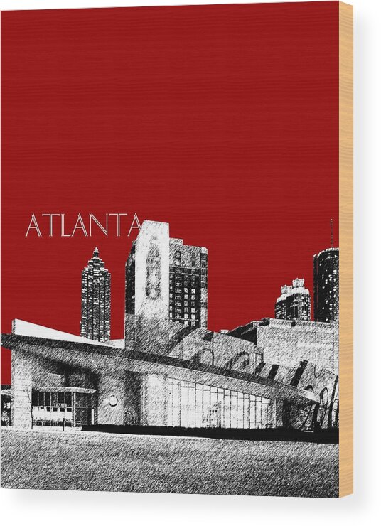 Architecture Wood Print featuring the digital art Atlanta World of Coke Museum - Dark Red by DB Artist