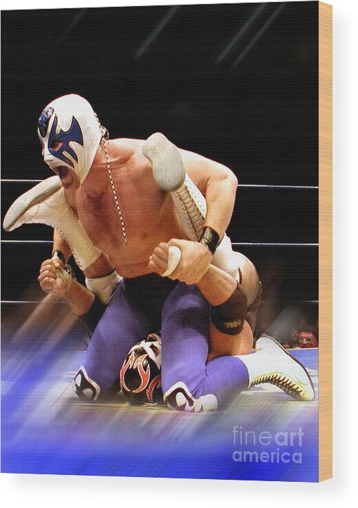 Lucha Libre Wood Print featuring the photograph Atlantis Attempts To Pin Dr. Wagner Jr. - lucha libre blur by Dorothy Lee