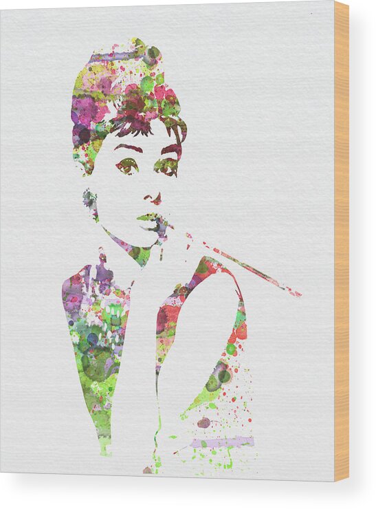 Audrey Hepburn Wood Print featuring the painting Audrey Hepburn 2 by Naxart Studio