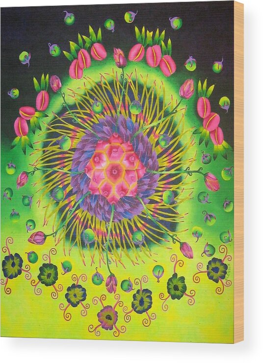 Flower Wood Print featuring the painting Aura by Elizabeth Elequin