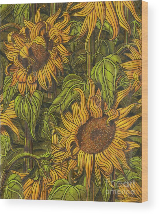 Impressionism Wood Print featuring the drawing Autumn Suns by Scott Brennan