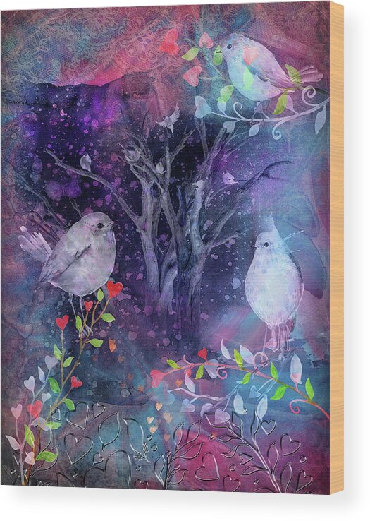 Avian Midnight Wood Print featuring the digital art Avian Midnight by Linda Carruth