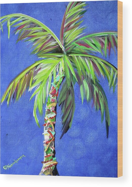 Blue Wood Print featuring the painting Azul Palm by Kristen Abrahamson