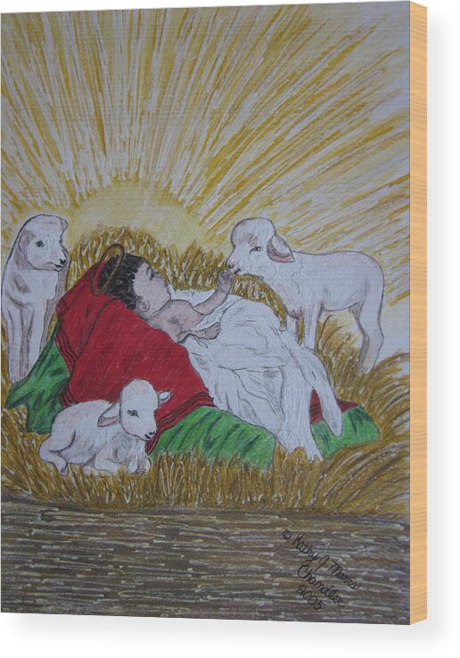 Saviour Wood Print featuring the painting Baby Jesus at Birth by Kathy Marrs Chandler