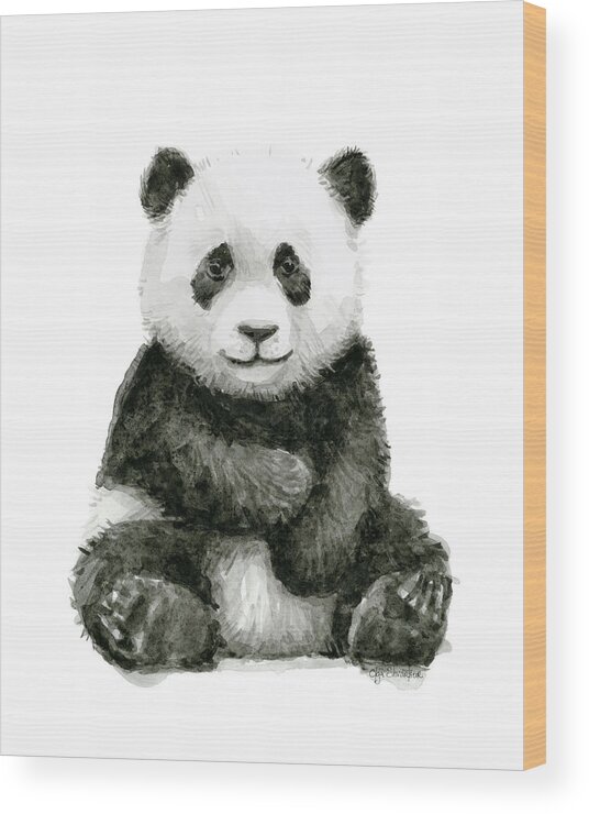 Baby Panda Wood Print featuring the painting Baby Panda Watercolor by Olga Shvartsur