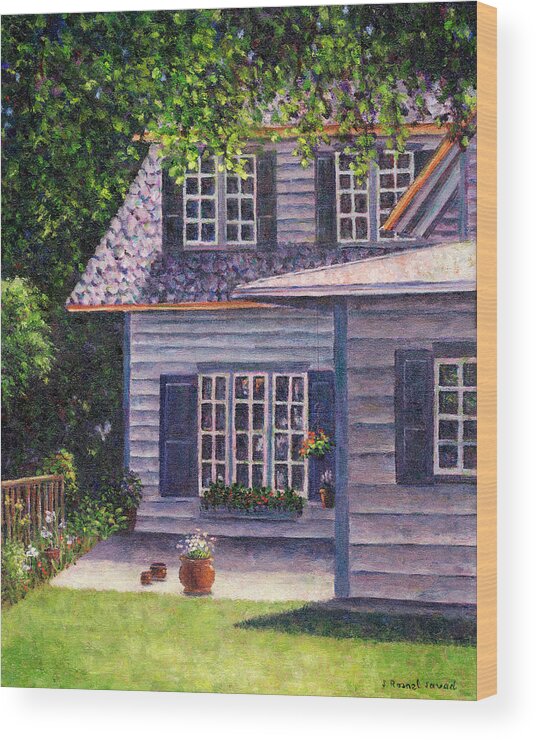 Flowerpots Wood Print featuring the painting Back Yard With Flower Pots by Susan Savad