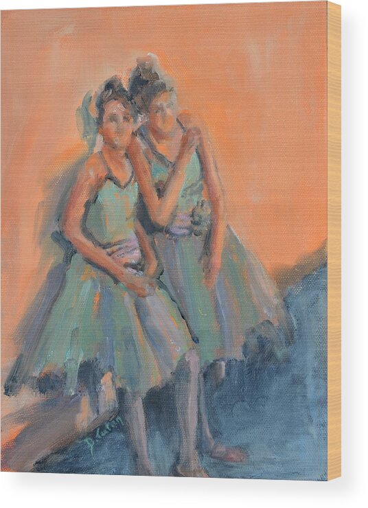 Ballet Wood Print featuring the painting Backstage Ballerinas by Donna Tuten