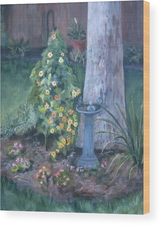 Everything In Bloom In Summertime Wood Print featuring the painting Backyard by Paula Pagliughi