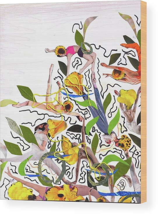 Yellow Flowers Wood Print featuring the mixed media Ballet Flowers 4 by Roxana Rojas-Luzon