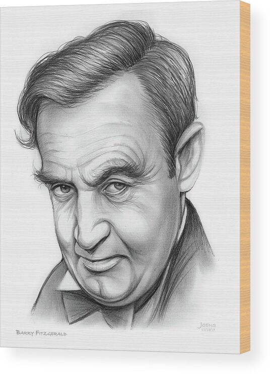 Barry Fitzgerald Wood Print featuring the drawing Barry Fitzgerald by Greg Joens
