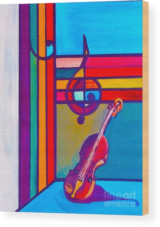 Base Wood Print featuring the painting Base And Treble Clef Space by Lisa Kaiser