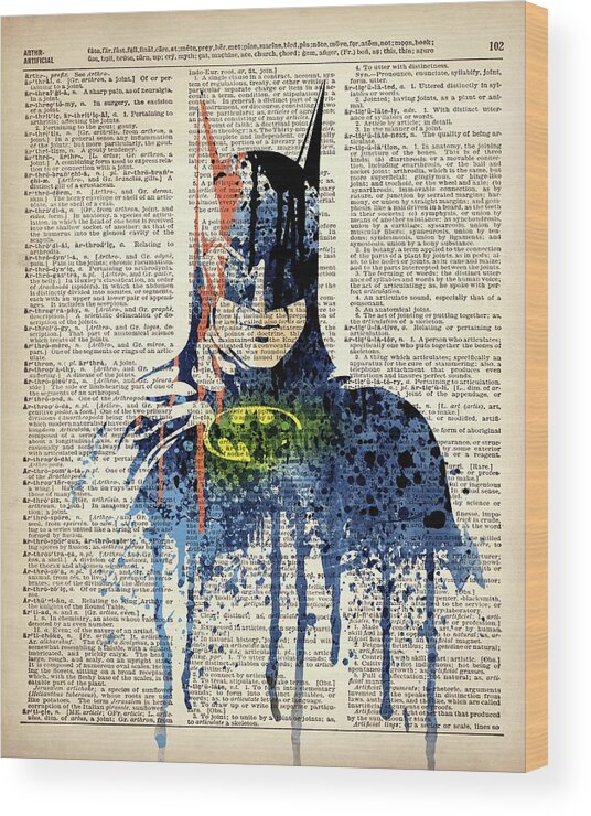 Superheroes Wood Print featuring the painting Batman On Dictionary by Art Popop
