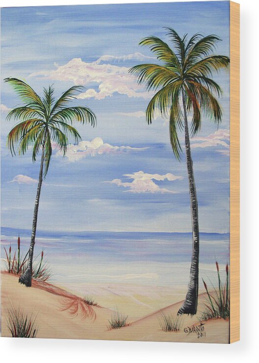Beach Wood Print featuring the painting Beach scene by Gloria E Barreto-Rodriguez