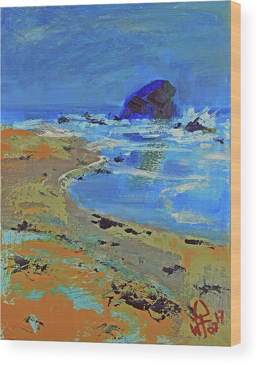 Seascape Painting Wood Print featuring the painting Beach solitude by Walter Fahmy