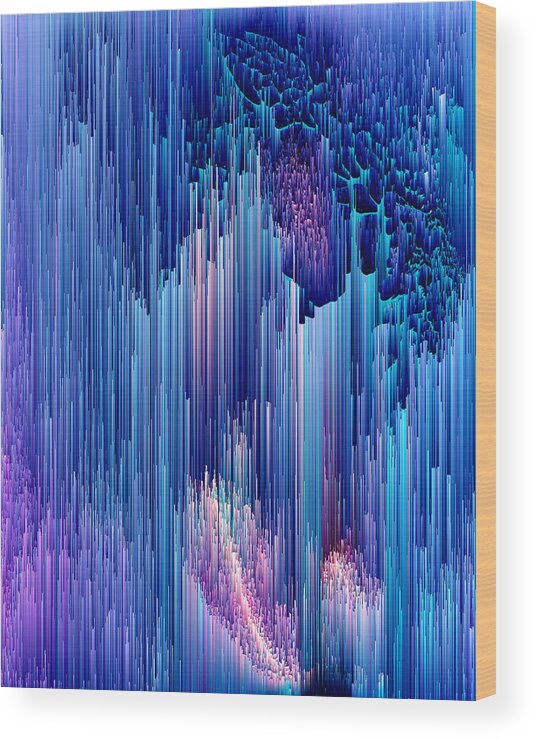 Glitch Wood Print featuring the digital art Beglitched Waterfall - Pixel Art by Jennifer Walsh
