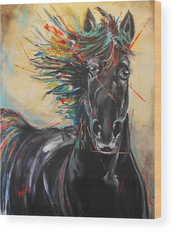 Horse Wood Print featuring the painting Being Hue Mane by Lucy Matta
