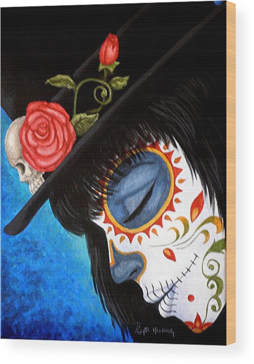 Day Of The Dead Wood Print featuring the painting Bella Muerte Returns by Al Molina