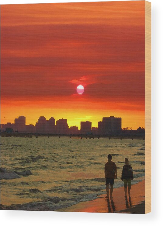 Belmont Shore Wood Print featuring the digital art Belmont Shore Sunset by Timothy Bulone