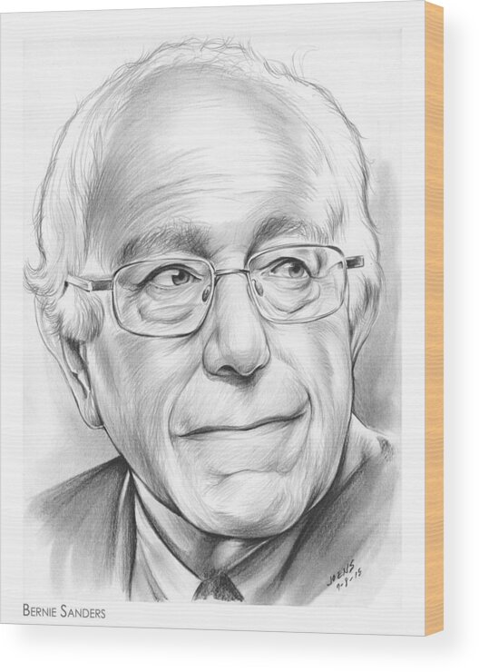 Bernie Sanders Wood Print featuring the drawing Bernie Sanders by Greg Joens
