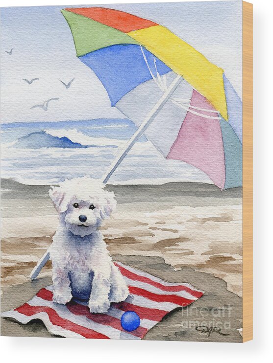 Bichon Wood Print featuring the painting Bichon Frise At The Beach II by David Rogers