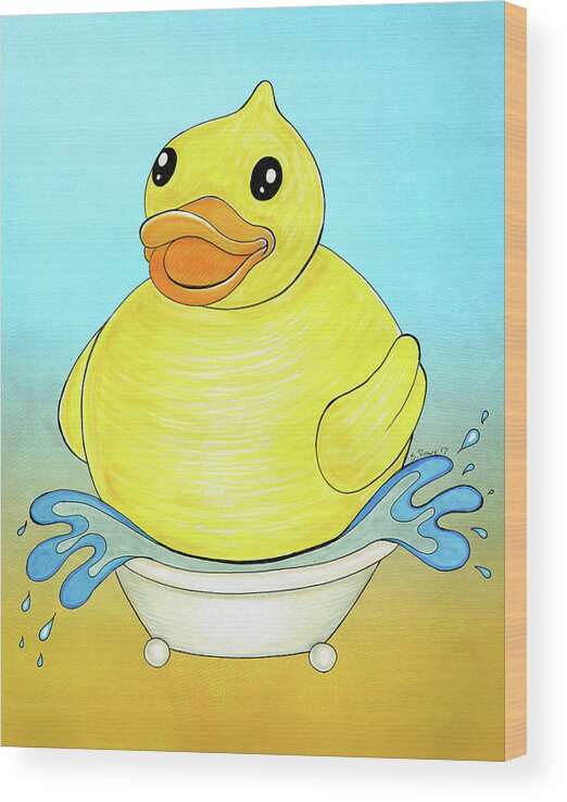 Big Duck Wood Print featuring the drawing Big Happy Rubber Duck by Shawna Rowe