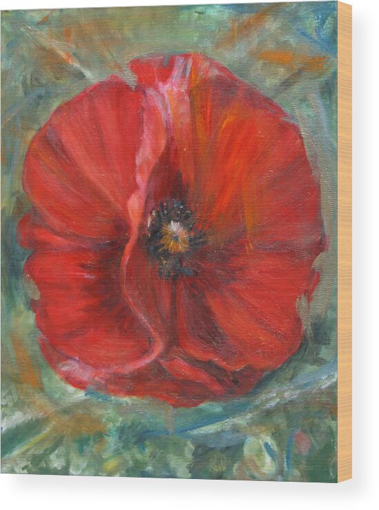 Red Poppy Wood Print featuring the mixed media Big Red Poppy by Denice Palanuk Wilson