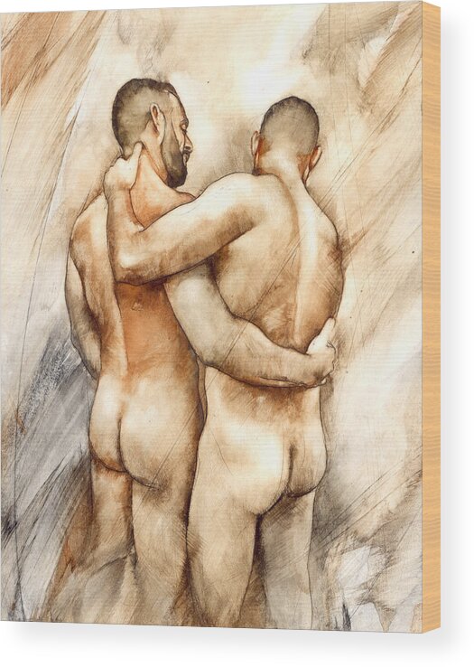 Male Nude Wood Print featuring the painting Bill and Mark by Chris Lopez