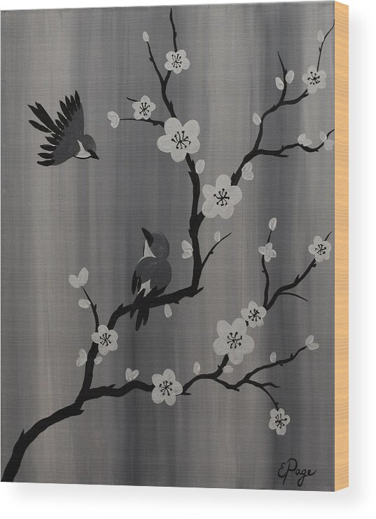 Birds Wood Print featuring the painting Birds and Blossoms by Emily Page
