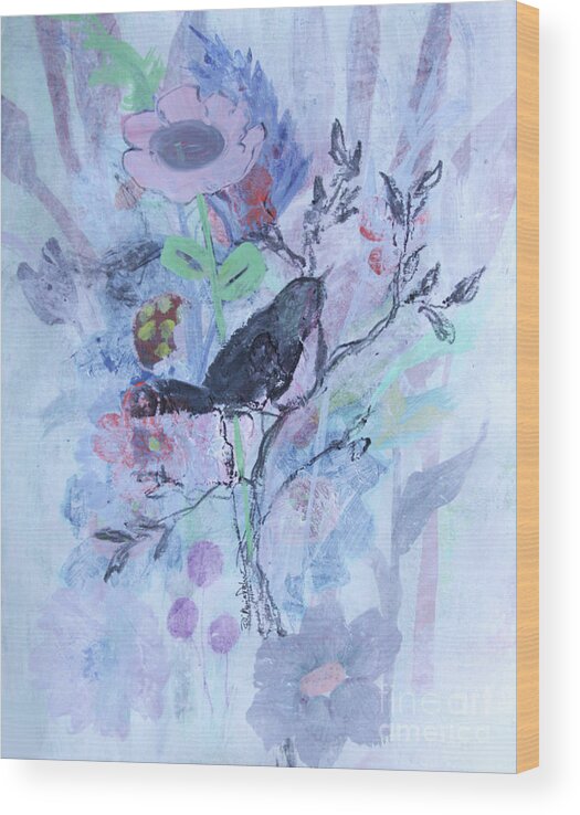 Bird Wood Print featuring the painting Birds Just Wanna Have Fun by Robin Pedrero