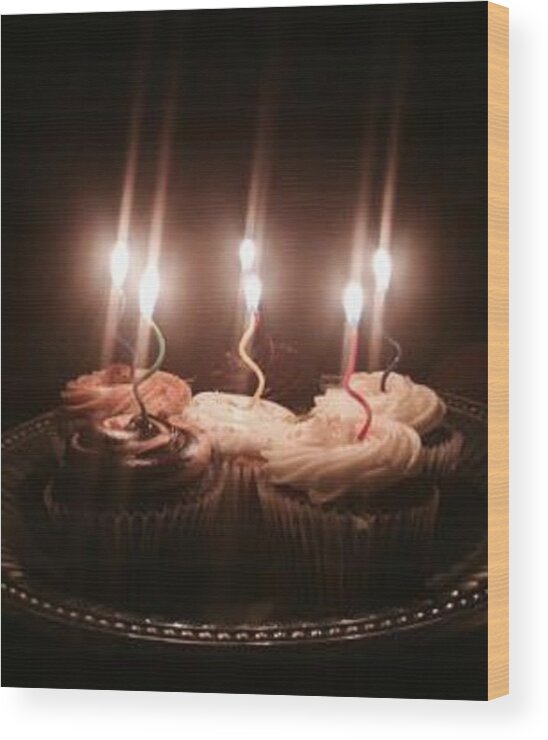 Birthday Wood Print featuring the photograph Birthday cupcakes by Gillis Cone
