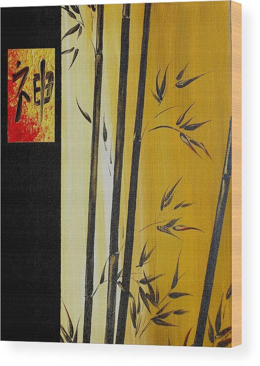 Asian Wood Print featuring the painting Black Bamboo Zen by Dina Dargo