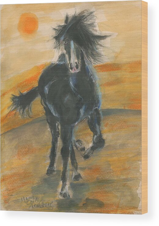 Pony Wood Print featuring the painting Black Breeze by Mary Armstrong