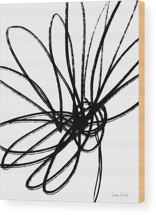 Flowers Wood Print featuring the drawing Black Ink Flower 2- Art by Linda Woods by Linda Woods