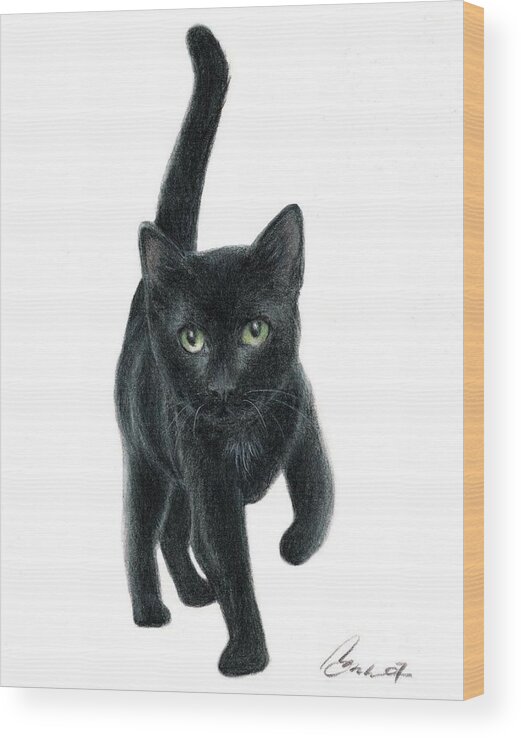 Cat Kitten Art Bruce Lennon Wood Print featuring the painting Black Kitten by Bruce Lennon