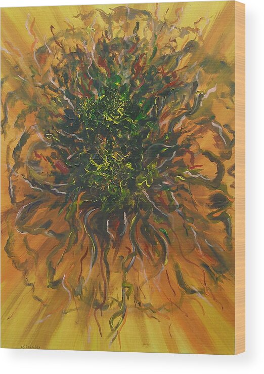Abstract Wood Print featuring the painting Blooming Flowers by Miroslaw Chelchowski