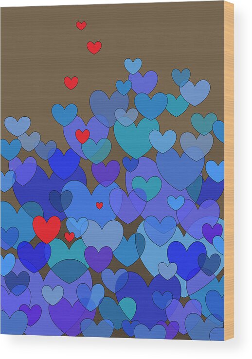 Blue Hearts Wood Print featuring the digital art Blue Hearts by Val Arie