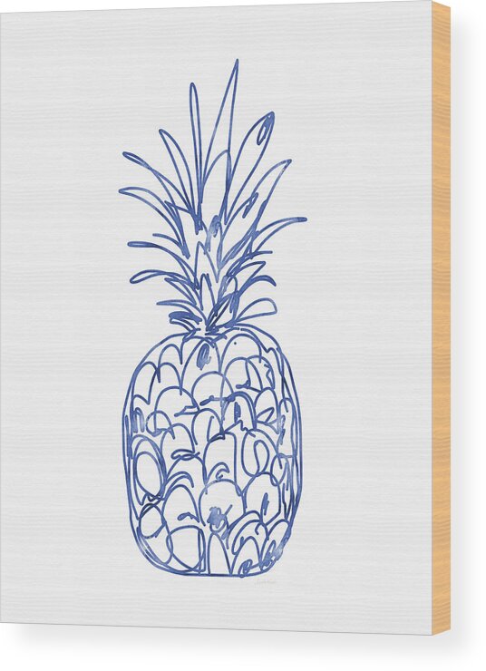 Pineapple Wood Print featuring the painting Blue Pineapple- Art by Linda Woods by Linda Woods