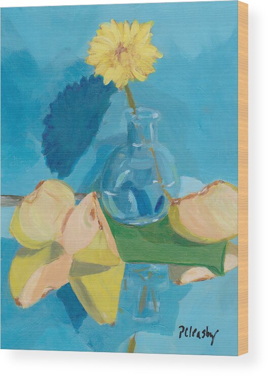 Still Life Wood Print featuring the painting Blue Still Life Apple Flower by Patricia Cleasby
