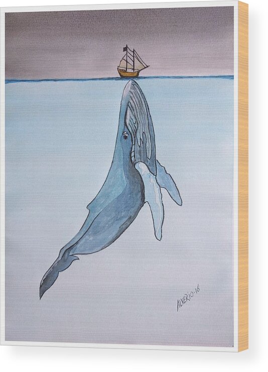 Blue Wood Print featuring the painting Blue Whale by Edwin Alverio