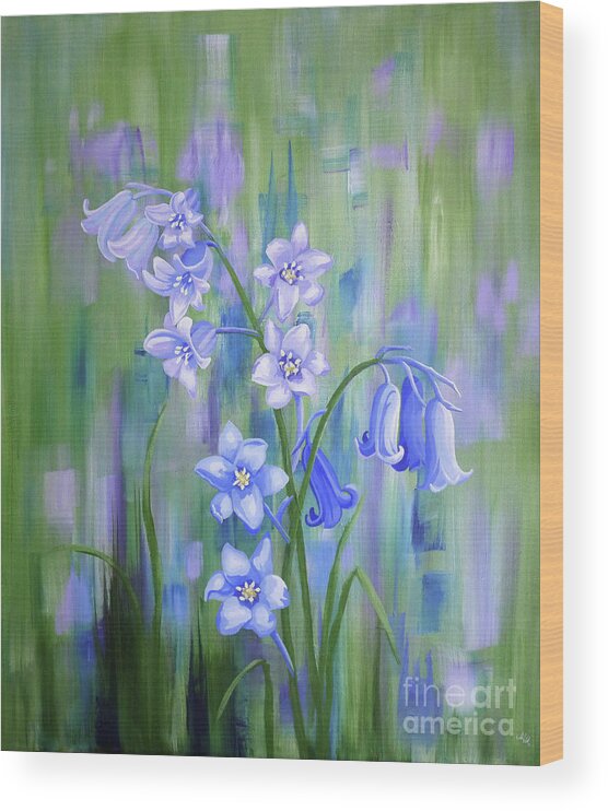 Feng Shui Wood Print featuring the painting Bluebell Haze - Feng Shui Art by Julia Underwood