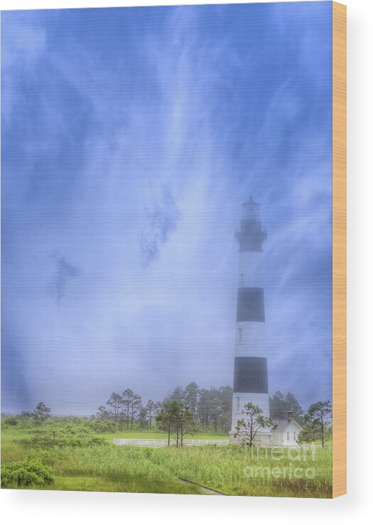 Bodie Lighthouse Outer Banks Wood Print featuring the digital art Bodie Lighthouse Outer Banks by Randy Steele