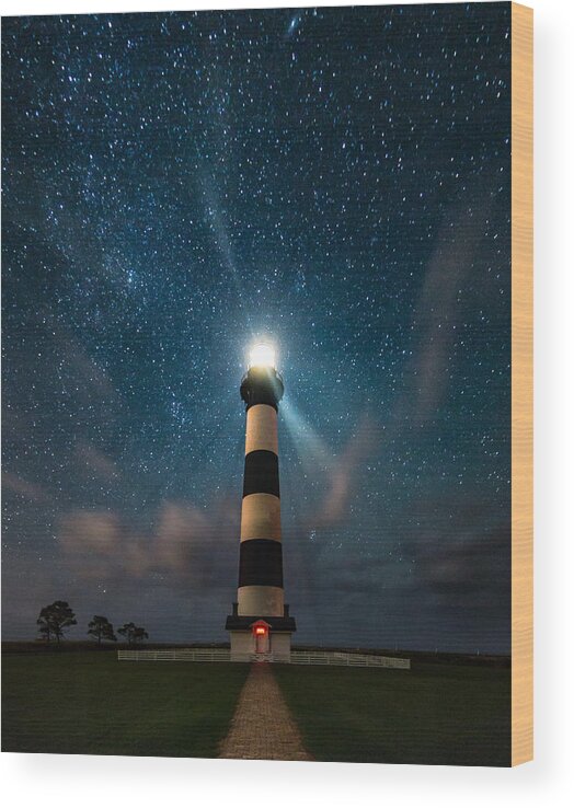 Bodie Wood Print featuring the photograph Bodie Lighthouse Under the Stars by Nick Noble