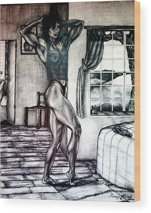 Muscular Wood Print featuring the drawing In Her Room by Georgia Doyle