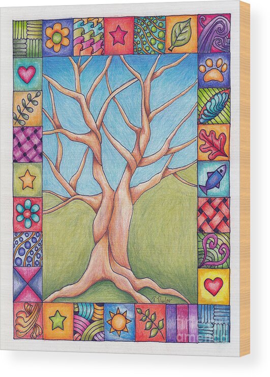Colorful Wood Print featuring the drawing Border of Life by Terry Taylor