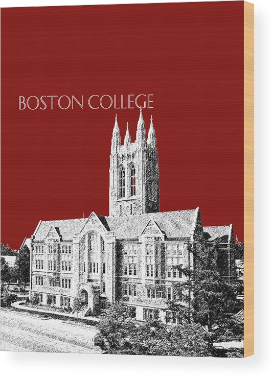 University Wood Print featuring the digital art Boston College - Maroon by DB Artist