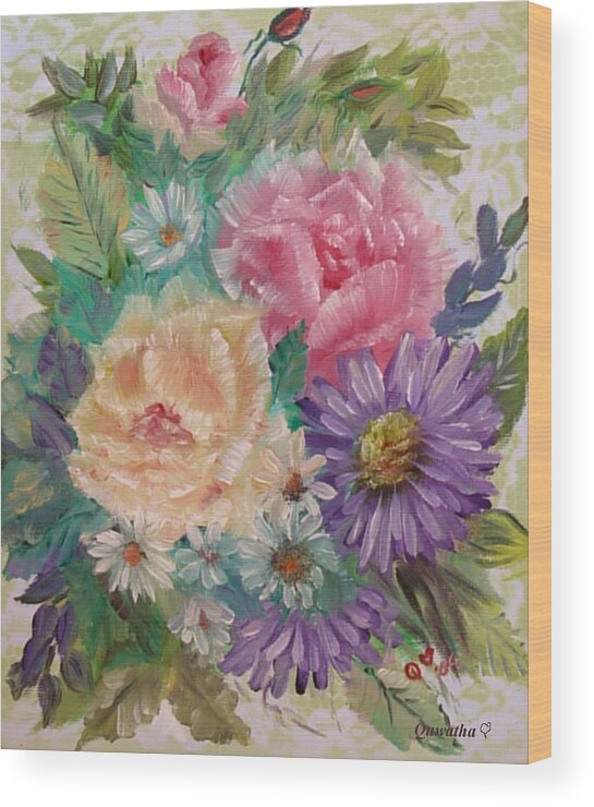 Rose Wood Print featuring the painting Bouquet 2 by Quwatha Valentine